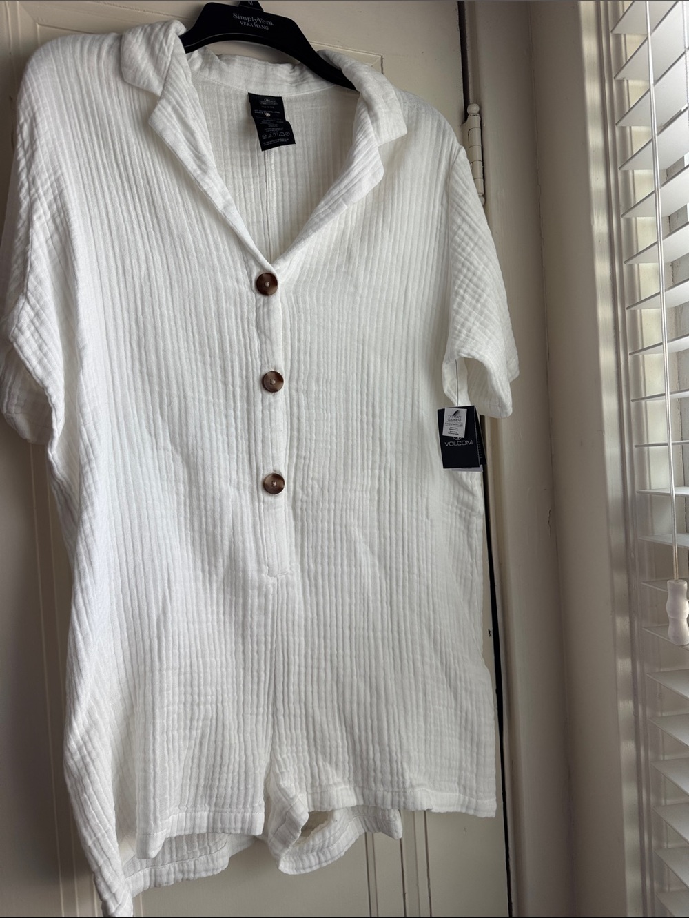 Volcom White Gauze Button-Up Short Romper